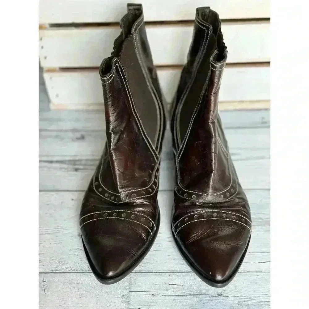 LIKE NEW Cafe Noir Brown Leather Ankle Boots Women’s Size 38